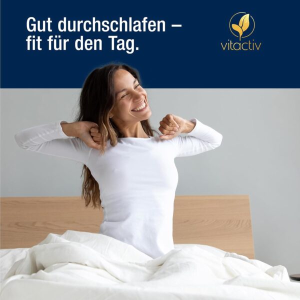 VITACTIV Schlafdurch Komplex - natürliche Durchschlafhilfe-Kapseln für Menschen, die Probleme beim Durchschlafen haben, 100% pflanzliche Inhaltsstoffe mit Hopfenblüte und Melisse – Bild 2