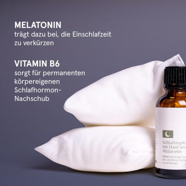 Schlaftropfen mit Melatonin und Hanfsamenextrakt | 100% natürliche Tropfen in Apothekenqualität | Verkürzung der Einschlafzeit | Jetlag Linderung | 30ml – Bild 4
