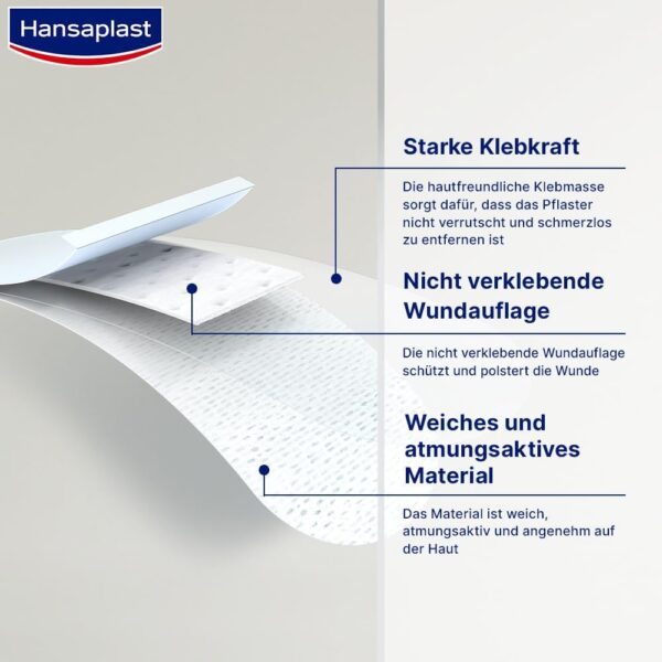 Hansaplast Sensitive Pflaster (5 m x 8 cm), zuschneidbare und hautfreundliche Wundpflaster mit sicherer Klebkraft, schmerzlos zu entfernende Pflaster – Bild 4