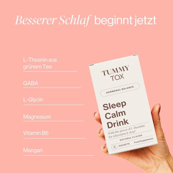 Sleep Calm Drink zur Entspannung mit L-Theanin, GABA, Magnesium, Vitamin B6 und Mangan, Ohne Melatonin, 30 Beutel, Tummy Tox – Bild 3
