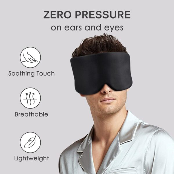 OLESILK 100% Maulbeerseide Schlafmaske Augenmaske mit verstellbarem Kopfband für Herren und Frauen, große Schlafmaske und Augenbinde für Nachtschlaf, Reisen und Nickerchen, Schwarz – Bild 4