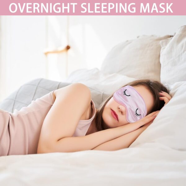 TIESOME 2 Stück Seidene Schlafmaske Damen, Kinder Augenmaske Mit 2 Aufbewahrungstasche Augenmaske mit verstellbarem Riemen Sleep Mask Lichtblockierende Schlafbrille für Pause Reisen blockiert Licht – Bild 4