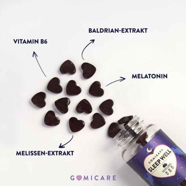 Gomicare - Melatonin Gummies - Melatonin, Vitamin B6, Melissen- Und Baldrianextrakten - 60 Gummies - Zuckerfrei - Vegan - Gluten Und Laktosefrei – Bild 2