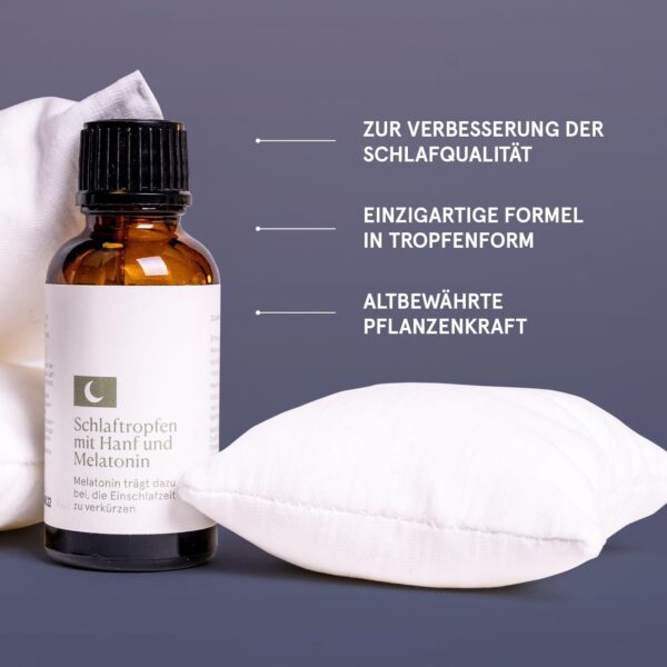 Schlaftropfen mit Melatonin und Hanfsamenextrakt | 100% natürliche Tropfen in Apothekenqualität | Verkürzung der Einschlafzeit | Jetlag Linderung | 30ml – Bild 5