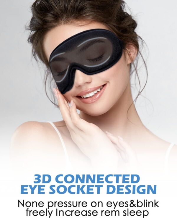 Schlafmaske für Seitenschläfer, 3D Schlafmaske für Herren, Frauen,Weiche und Atmungsaktive Augenmaske Schlafmasken,100% Lichtblockierende Schlafbrille mit Verstellbarem Riemen für Reisen – Bild 5