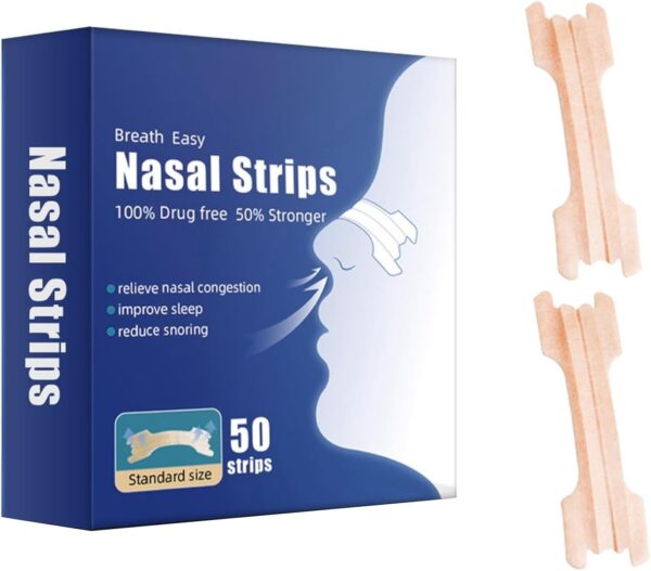 Nasenpflaster Schnarchen, 50 Stück Anti Schnarch Pflaster Nasenpflaster Besser Atmen Lindern Eine Verstopfte Nase Aufgrund Schnupfen Allergien Hilft Schnarchen zu reduzieren,Zum Schlafen und Sport