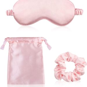 Seiden Schlafmaske Set, Schlafbrille Damen Bequem Maulbeerseide Augenmaske Satin Nacht Augenbinde zum Schlafen Lichtdichte Nachtmaske Augen Schlafschutz für Pause Reise (Rosa)