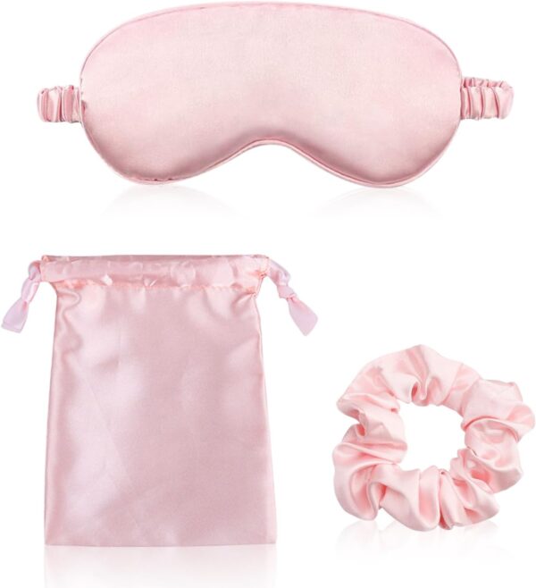 Seiden Schlafmaske Set, Schlafbrille Damen Bequem Maulbeerseide Augenmaske Satin Nacht Augenbinde zum Schlafen Lichtdichte Nachtmaske Augen Schlafschutz für Pause Reise (Rosa)