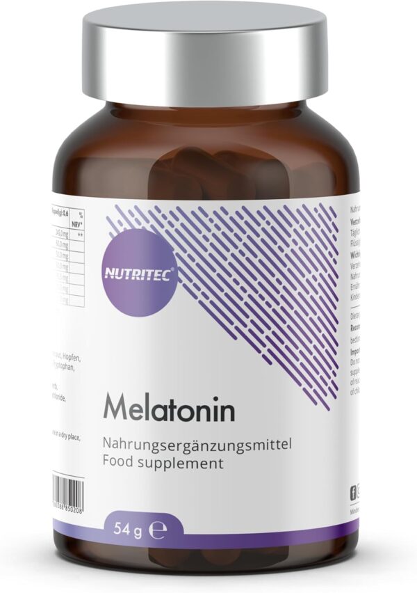 Nutritec Melatonin Kapseln, 90 Stück, 0,5 mg Melatonin pro Kapsel, hochdosiert, mit Lavendel, Passionsblumenkraut, Melissenblätter Pulver, Hopfen, L-Ornithin und L-Tryptophan