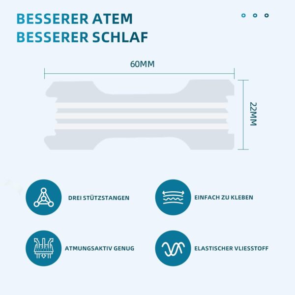 Nasenpflaster Besser Atmen, 60 Stück Anti Schnarch Transparent Nose Strips, Den Schlaf Verbessern, Nasenstrips Geeignet zum Schlafen und Trainieren, Nasenpflaster Lindert Verstopfte Nase (61 x 21 mm) – Bild 2