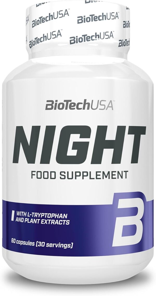 BioTechUSA Night, Nahrungsergänzungsmittel kapseln mit L-tryptophan, sauerkirsche und mutterkraut extrakt, 60 Kapseln