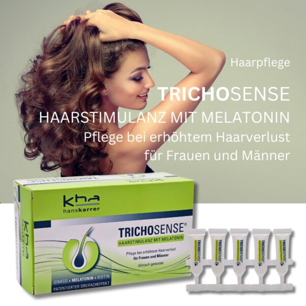 Hans Karrer Trichosense Lösung, 30x 3 ml I Pflege bei erhöhtem Haarverlust für Frauen und Männer I Haarausfall I dünnes Haar I gesunde Haare I Melatonin I Biotin I Spar-Set plus Pharma Perle (1x) – Bild 4