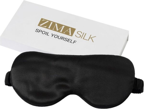 ZIMASILK Schlafmaske aus 100% reiner Maulbeerseide, mit einer Stärke von 22 Momme, gefüllt mit 100% Maulbeerseide, Befestigungsband aus Seide, extrem weiche und bequeme Schlafmaske, Schwarz