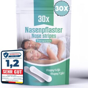 Perfekt-Schlafen24® 30xTransparente Nasenpflaster gegen Schnarchen - Test 2023 [SEHR GUT] - 66x19mm - Anti Schnarch Nasenstrips - Besser schlafen ohne schnarchen & besser atmen - Snoring Nose Strips