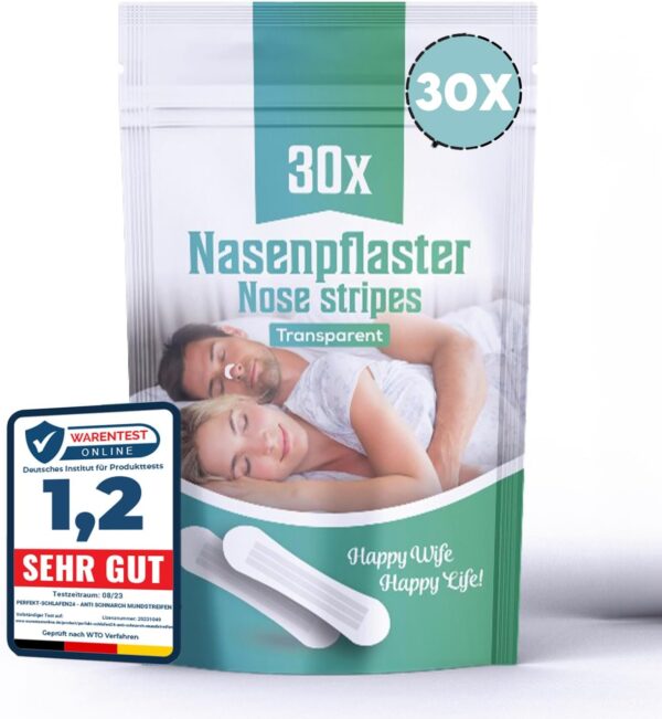 Perfekt-Schlafen24® 30xTransparente Nasenpflaster gegen Schnarchen - Test 2023 [SEHR GUT] - 66x19mm - Anti Schnarch Nasenstrips - Besser schlafen ohne schnarchen & besser atmen - Snoring Nose Strips