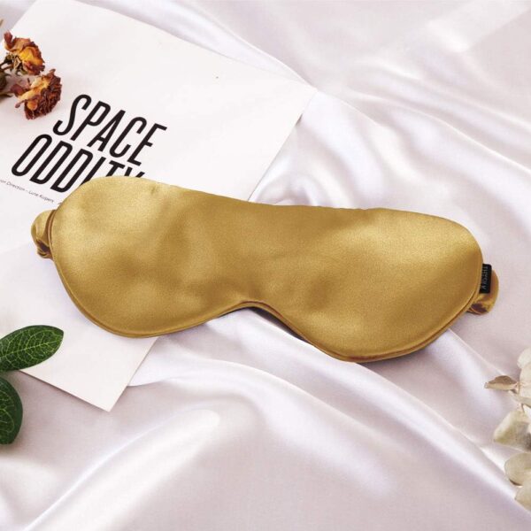 THXSILK 22 Momme Seide Schlafmaske Augenmaske Schattierung Augenbinde Reisen Nachtmaske Tragbarer mit Gummiband für Frauen und Herren, Gold