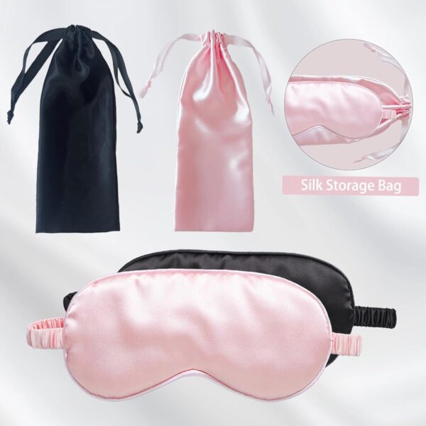 KEYRI 4 Stück Schlafmaske Frauen, Augenmaske Seiden Schlafmas Schlafbrille Herren Hautfreundlich Ultraweiche Schlafbrille Tragbare Augenmaske mit Gummibänder für Schichtarbeit (Schwarz und Rosa) – Bild 6