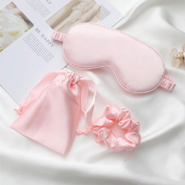 Seiden Schlafmaske Set, Schlafbrille Damen Bequem Maulbeerseide Augenmaske Satin Nacht Augenbinde zum Schlafen Lichtdichte Nachtmaske Augen Schlafschutz für Pause Reise (Rosa) – Bild 4