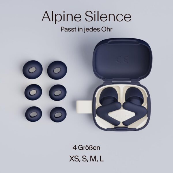 Alpine Silence - Ultrakomfortable Ohrstöpsel zum Schlafen, Konzentrieren & Reisen - Wiederverwendbare Gehörschutz Ohrenstöpsel - Innovative V-Form & weiche Stöpsel in XS/S/M/L - Dunkelblau – Bild 6
