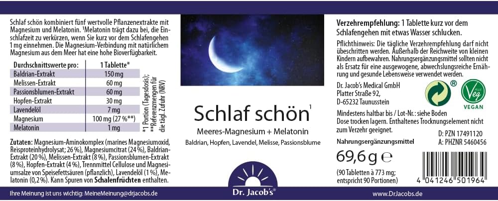 Schlaf schön¹ I für eine verkürzte Einschlafzeit¹ I mit Melatonin und natürlichem Magnesium aus dem Meer I mit 5 Pflanzenextrakten: Baldrian, Melisse, Passionsblume, Lavendel und Hopfen – Bild 6