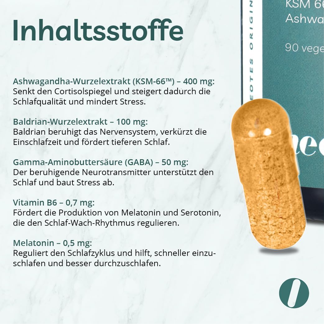 neotes SchlafGut - Ashwagandha + Melatonin 270 Kapseln Hochdosiert 400mg KSM-66™ | Mit Baldrian, GABA & Vitamin B6 | Stressabbau, Schlafverbesserung & Entspannung | Bioverfügbar & Ohne Zusätze – Bild 3