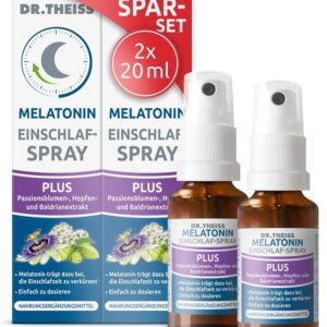 Dr. Theiss Melatonin Einschlaf-Spray PLUS Spar-Set 2x 20 ml, schneller Einschlafen und dabei sparen, Durchschlafen mit Passionsblumen und Baldrianextrakt, für ca. 2 Monate