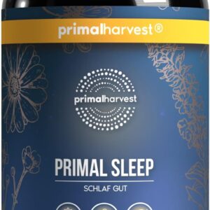 Primal Harvest® Schlaf Gut Kapseln (60 Stk) – Natürliche Mischung mit Apigenin, L-Tryptophan, Kamille und Baldrian - Kräutermischung als Melatonin-Alternative - In Deutschland hergestellt