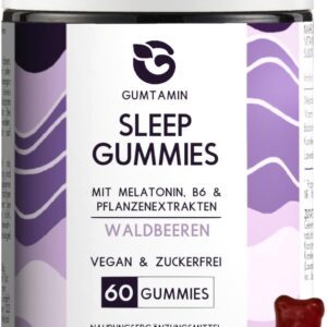 Gumtamin Sleep Melatonin Gummies - zuckerfrei - Melatonin hochdosiert - 60 Stück - vegane Melatonin Gummibärchen für die Abendroutine - Alternative zu Melatonin Spray