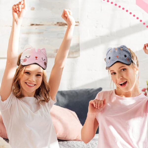 Schlafmaske Kinder Schlafmaske Kätzchen 2 Stücke Weiche Schlafbrille mit Verstellbaren Trägern Katz Sleeping Mask Für Frauen Kinder Mädchen Damen Schlafen, Nickerchen Machen, Reisen, Im Flugzeug – Bild 6