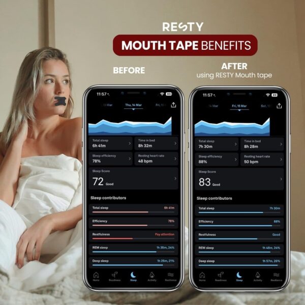 Resty® Advanced H-Shape - 72x Mundpflaster gegen Schnarchen und besser schlafen - Mouth Tape für Nasenatmung und bessere Sauerstoffversorgung des Blutes - anti schnarch - auch für Bartträger – Bild 4