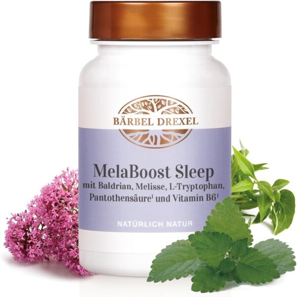 MelaBoost Sleep Kapseln, natürlich gut schlafen ohne Melatonin, ohne Hormone (60 Stk) mit Baldrian, Melisse, L-Tryptophan, Pantothensäure und Vitamin B12, Naturheilkunde BÄRBEL DREXEL® – Bild 5