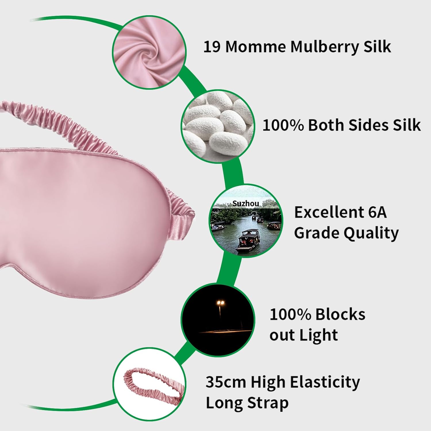 YUNCHI 100% Schlafmaske Seide Frauen Damen Herren Bequem Bio Satin Schlafbrille Silk Sleeping Eye Mask Augenmaske 19 Momme Reine Maulbeerseide Stoff Augenbinde Zum Schlafen (Rosa) – Bild 4