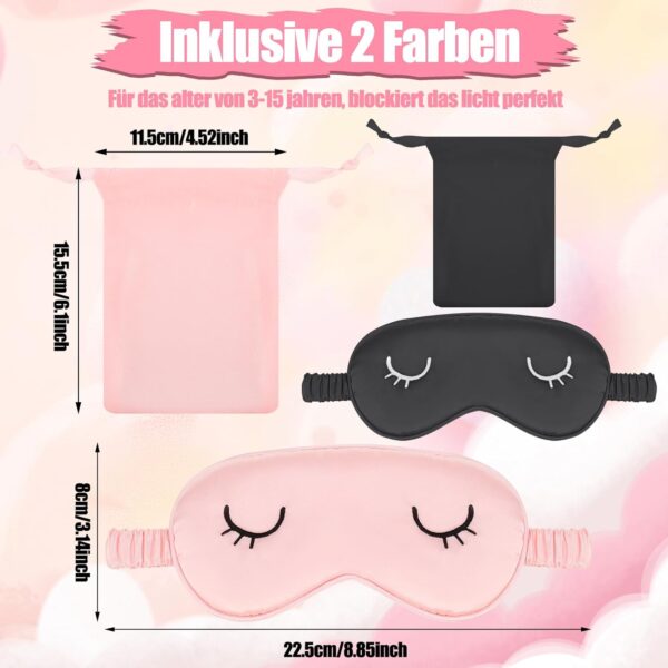 2 Stücke Schlafmaske Seide Kinder Augenmaske Schlafmaske Sleeping Mask, Schlafbrille Damen Schlafmaske Frauen Herren Weiche Licht Blockierende Nachtmaske Mit Aufbewahrungstasche(Schwarz Rosa) – Bild 7