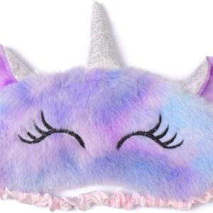 Schlafmaske Kinder, Ultraweich Schlafmaske Kinder Mädchen 3D Süße Tiere Schlafbrille Kinder für Mädchen Jungen Damen Nickerchen Reisen (Lila,Einhorn)
