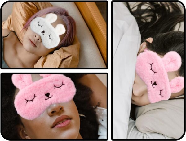 KAPSING 2 Stück Augenmaske Schlafmaske, Augenbinde zum Schlafen, schlafmaske kinder und mädchen, 3D Süße Tiere Schlafmaske, Breathable Eyeshade(Weiß&Rosa) – Bild 6