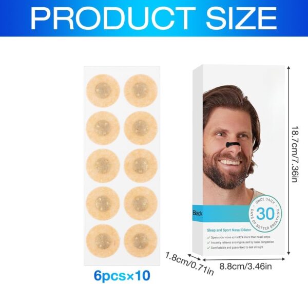 60 Stück Nasal Strips, Schwarz Breathing Nasal Strip Anti Schnarch Nose Strips Magnetischer Nasenstreifen Sicheres und Wirksames Nasenpflaster Besser Atmen Für Geschäftsreise, Reisen, Hotel – Bild 2