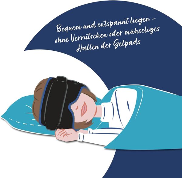 mysleepmask Schlafmaske inklusive 2 Ohrstöpseln und 2 Gelpads Bequeme Bio-Baumwolle für absolute Ruhe und Dunkelheit Entwickelt in Deutschland Kopfumfang circa 54-58 cm, S/M – Bild 7