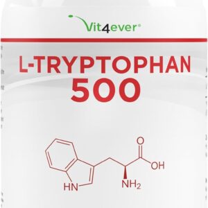L-Tryptophan 500 mg - 240 vegane Kapseln - Aus pflanzlicher Fermentation - 8 Monate Reichweite - Ohne Zusätze - Vegan