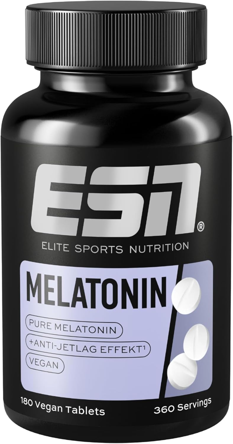 ESN Melatonin Sleep Aid, 180 Tabletten, 0,5 mg reines Melatonin pro Tagesportion, Anti-Jetlag-Support, geprüfte Qualität - made in Germany