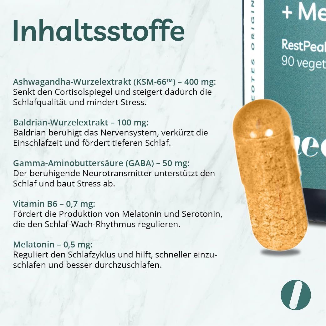 neotes RestPeak - Ashwagandha + Melatonin 90 Kapseln Hochdosiert 400mg KSM-66™ | Mit Baldrian, GABA & Vitamin B6 | Stressabbau, Schlafverbesserung & Entspannung | Bioverfügbar & Ohne Zusätze – Bild 3