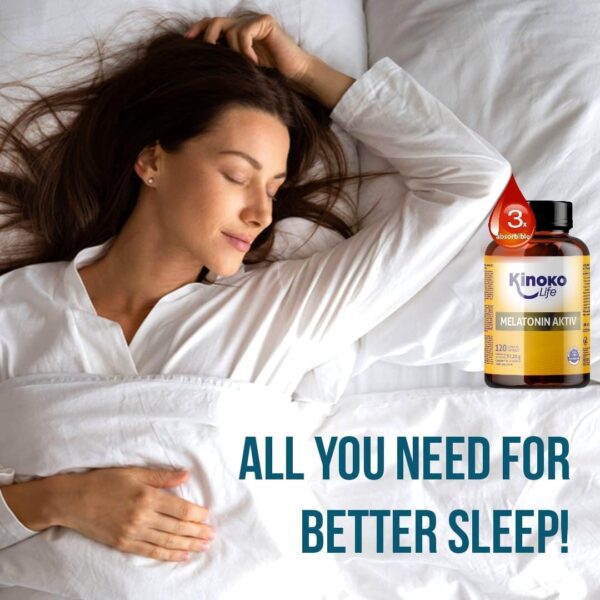 MELATONIN AKTIV, Hanföl, Passionsblume, GABA & Vitamin B1, B3, B6, B12, Hochdosiert, Ideal zum Einschlafen & Entspannen, Schlafkapseln, Schlafhilfe, Durchschlaftabletten, Glutenfrei, 120 Kapseln – Bild 2