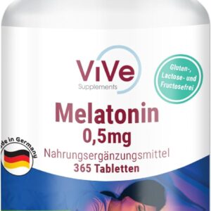 Melatonin - 365 Tabletten - 0,5mg Melatonin pro Tablette - Hochdosiert - Bioverfügbar - Qualität aus Deutschland - ViVe Supplements