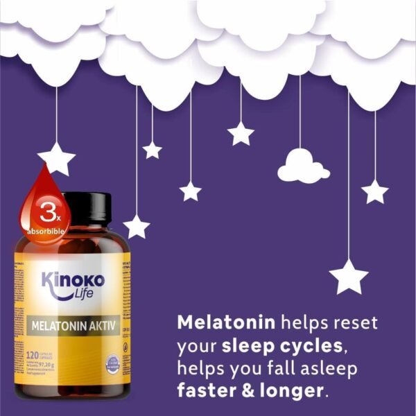 MELATONIN AKTIV, Hanföl, Passionsblume, GABA & Vitamin B1, B3, B6, B12, Hochdosiert, Ideal zum Einschlafen & Entspannen, Schlafkapseln, Schlafhilfe, Durchschlaftabletten, Glutenfrei, 120 Kapseln – Bild 6