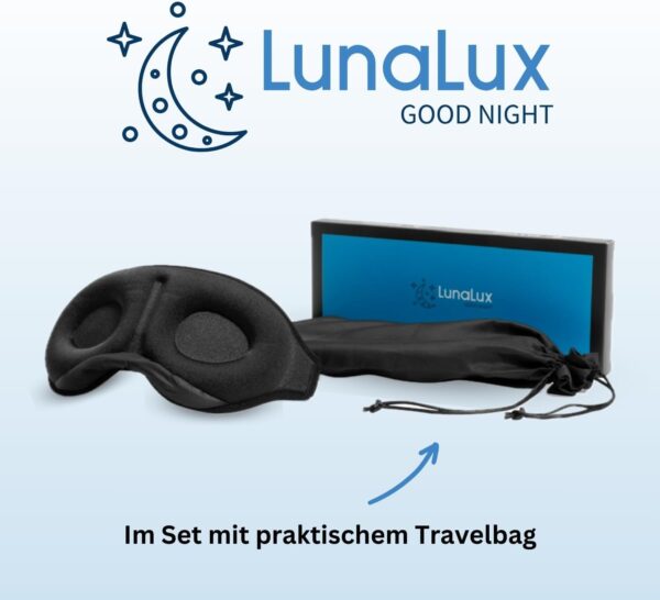 LunaLux® GOOD NIGHT Schlafmaske 100% Lichtdicht, unisex, Seitenschläfer, bequem – Bild 6