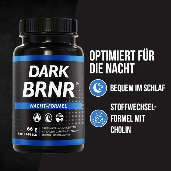 BRNR DARK BRNR Nacht-Formel mit Melatonin und L-Carnitin, Stoffwechsel-Rezeptur mit Cholin und Vitamin B6, 120 Kapseln – Bild 5