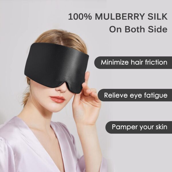 OLESILK 100% Maulbeerseide Schlafmaske Augenmaske mit verstellbarem Kopfband für Herren und Frauen, große Schlafmaske und Augenbinde für Nachtschlaf, Reisen und Nickerchen, Schwarz – Bild 3