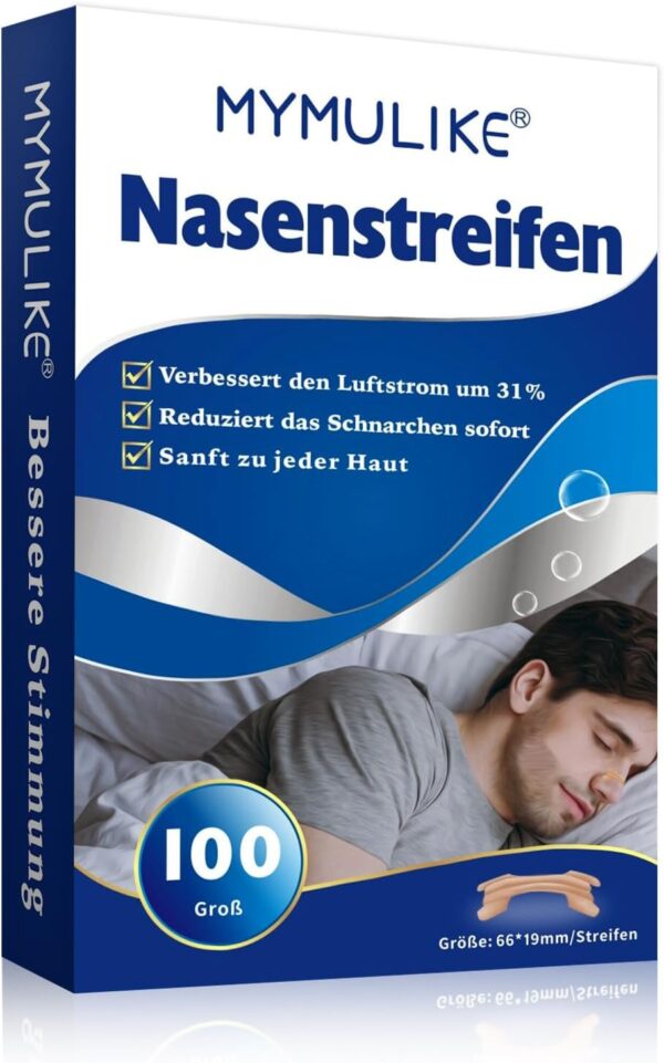 MYMULIKE Nasenpflaster Schnarchen, 100 Stück Nasenpflaster Besser Atmen, Anti Schnarch Nasenpflaster für Sport und Schlaf, Lindert Verstopfte Nase Aufgrund von Erkältungen, Allergien