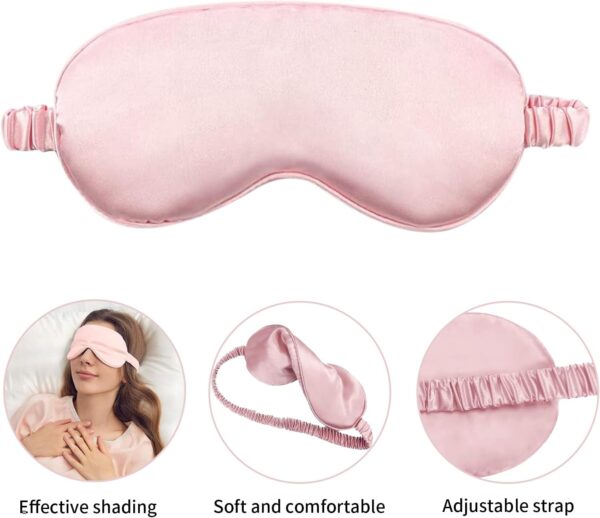 Seiden Schlafmaske Set, Schlafbrille Damen Bequem Maulbeerseide Augenmaske Satin Nacht Augenbinde zum Schlafen Lichtdichte Nachtmaske Augen Schlafschutz für Pause Reise (Rosa) – Bild 3