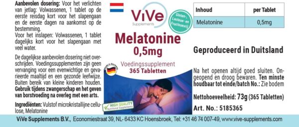 Melatonin - 365 Tabletten - 0,5mg Melatonin pro Tablette - Hochdosiert - Bioverfügbar - Qualität aus Deutschland - ViVe Supplements – Bild 7