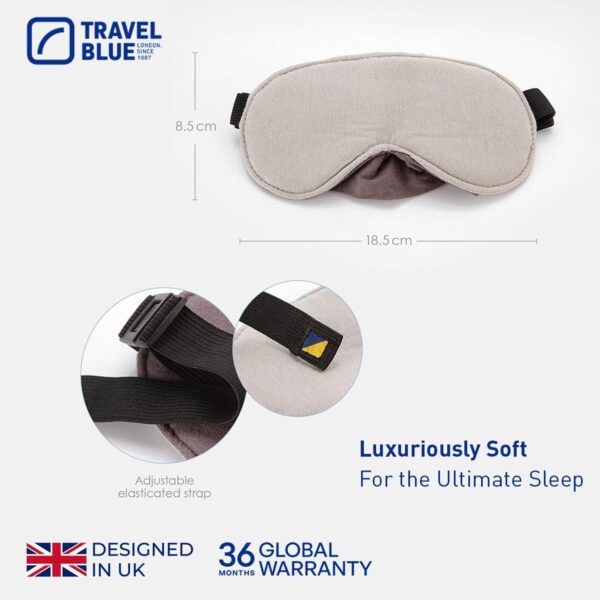 Travel Blue Luxuriöse Schlafmaske Frauen & Herren - 100% Baumwolle Augenmaske, Weich Gepolstert für Komfort, Lichtblockierend mit Elastikband, Perfekt für Reisen & Schlaf – Bild 2